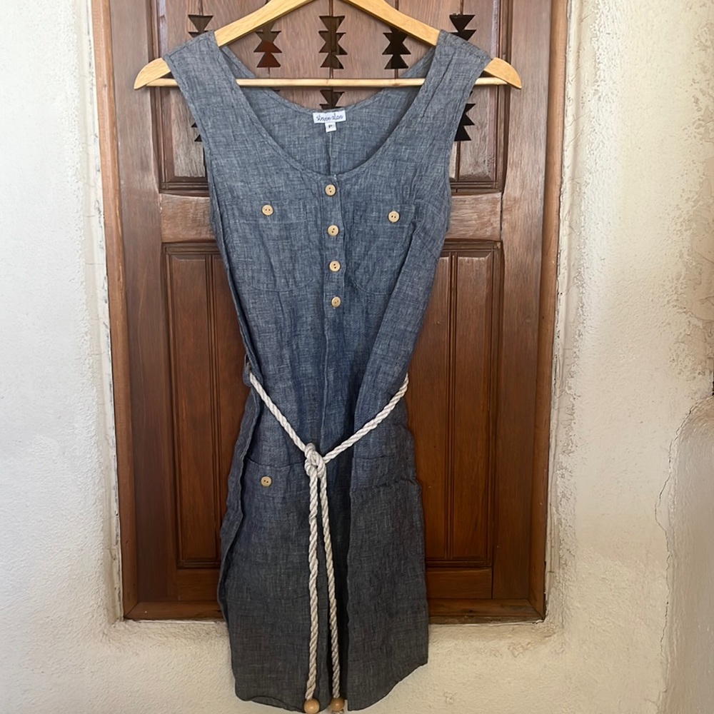 Stevan Alan Linen sleeveless dress small blue